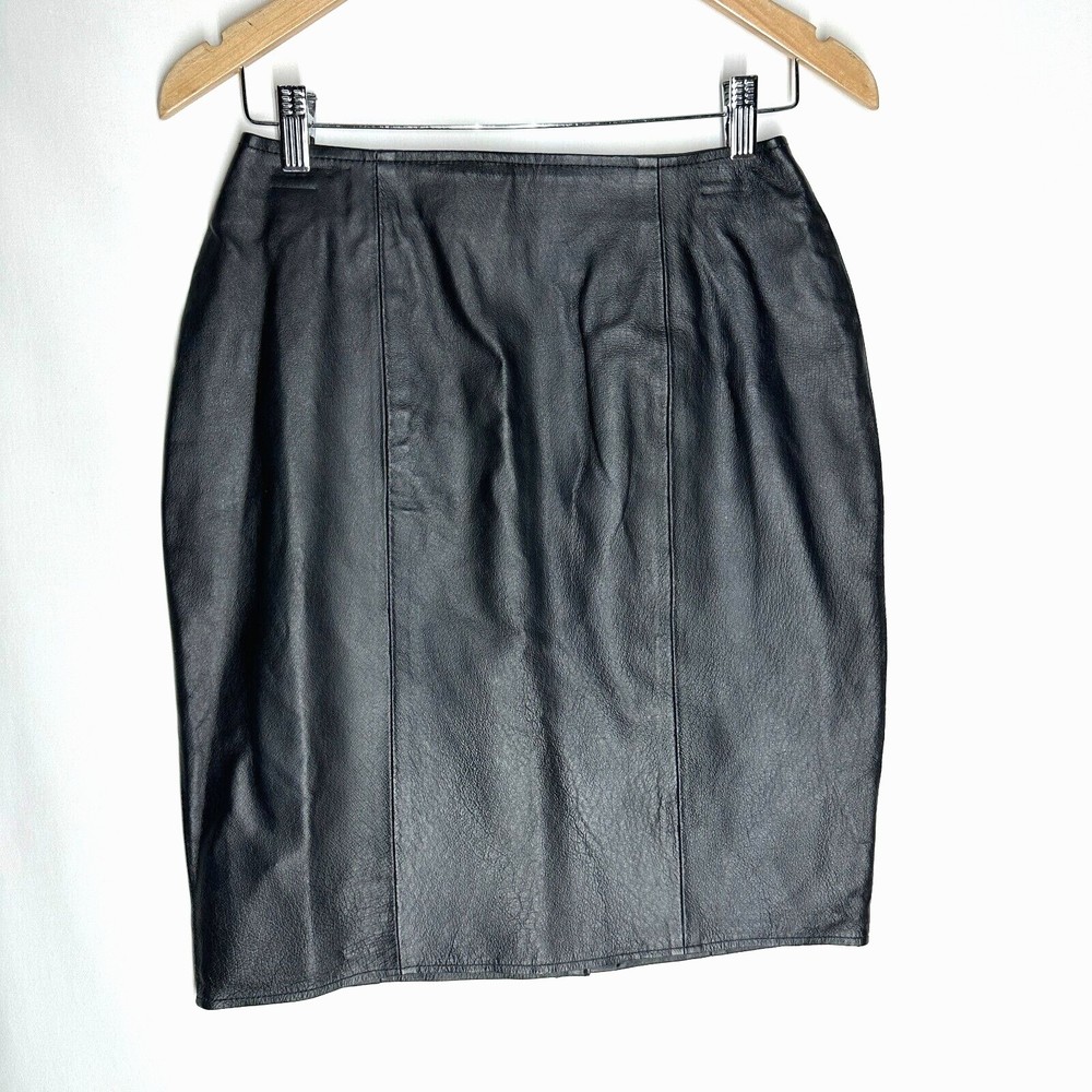 SANTA FE 100% Genuine Leather Skirt Size 8 Black Knee Length